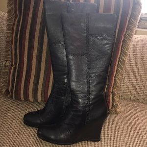 Wilson leather black wedge boots